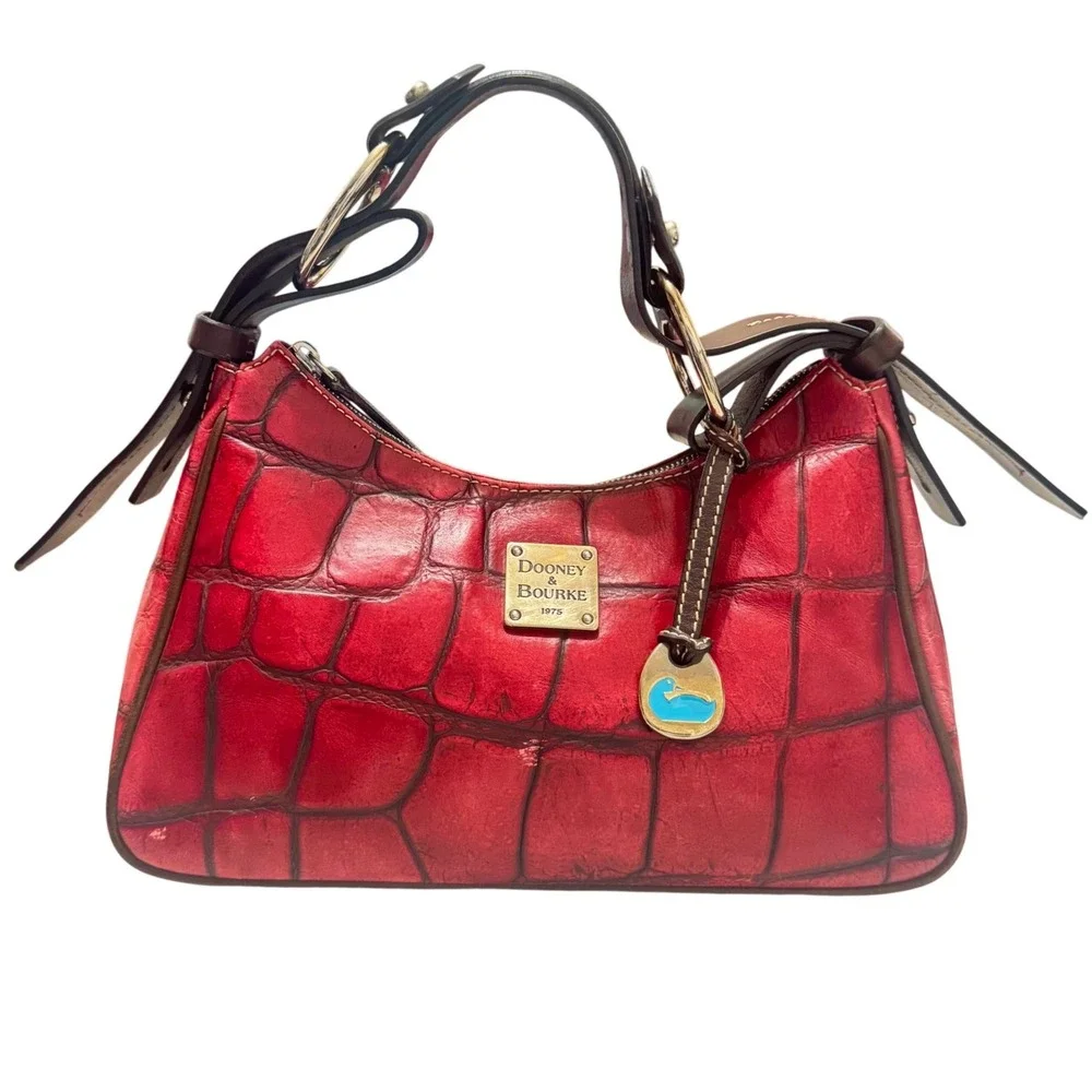 Dooney & Bourke Nile Croc Embossed  Hobo Womens‎ OS Red Leather Bag